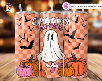 Retro Halloween-glas med omslagspapper PNG, 20oz smal glas med sublimering, söt spökglas PNG, läskig säsongsglas, pastell Halloween