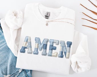 Amén, PNG de moda, PNG cristiano a cuadros, diseño de sublimación de fe universitaria, diseño de Bendito Jesús, camiseta bíblica femenina de tendencia, PNG, edredón falso
