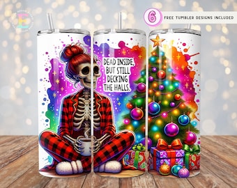Rolig julskelett-tumblerwrap PNG, död inuti men fortfarande pryder salongerna, 20oz smal sublimeringsdesign, ljus jul PNG