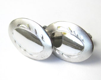 Vintage Sterling Silver Cuff Links / Engravable / Men's Silver Jewelry / Groom Wedding Gift Gentlemens Cufflinks / Signed M USA