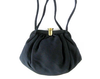 1950er Jahre Vintage schwarze Handtasche, kleine Abendtasche mit Wechsel Geldbörse, Marine blau Tuch Geldbörse mit Gold-Ton Verschluss, Rockabilly Stil Beutel Geldbörse