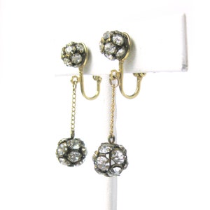 Vintage Dangling Rhinestone Earrings, Dangling Ball Earrings, Glamour Girl, Sparkly Rhinestones, Modern Bride Jewelry, Clip on Earrings