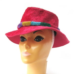 1960&#39;s Mod Hat, Bright Pink Fur Fedora, Hutzlers Balitmore Label, Maryelle Made in West Germany, Fashion Hat, Twiggy Style