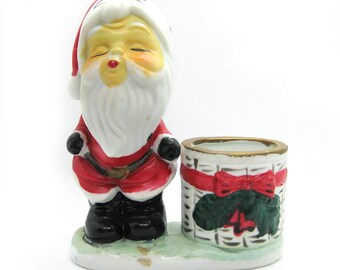 Vintage Glass Christmas Ornament Santa Claus and Mrs Claus Kissing Hand Painted Glass Ornament Hand Made Ornament Lot 721 Free Ship