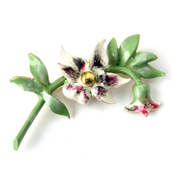 Roger Van S Signed Vintage Flower Brooch / Floral Jewelry / Vintage Brooch / Costume Jewelry / Rare Collectible Jewelry / PInk White Green