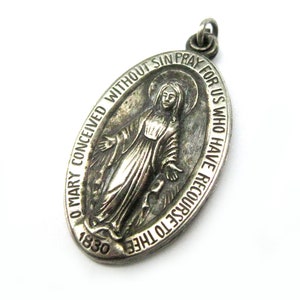 Antique Catholic Sterling Silver Scapular & Miraculous Medal, Mary Magdalene, Immaculate Mary, Religious Jewelry, Sterling Pendant