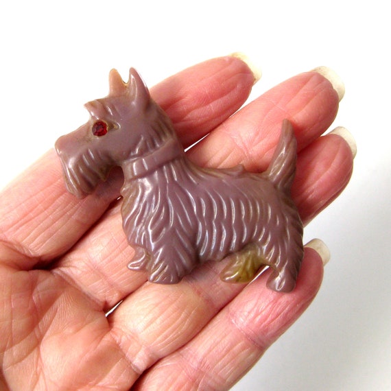Petite Broche Vintage En Celluloïd Forme Chien - Bijou Ancien Multicolore