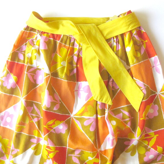 1960s Mod Floral Skirt with Sash Belt, Ankle Leng… - image 2