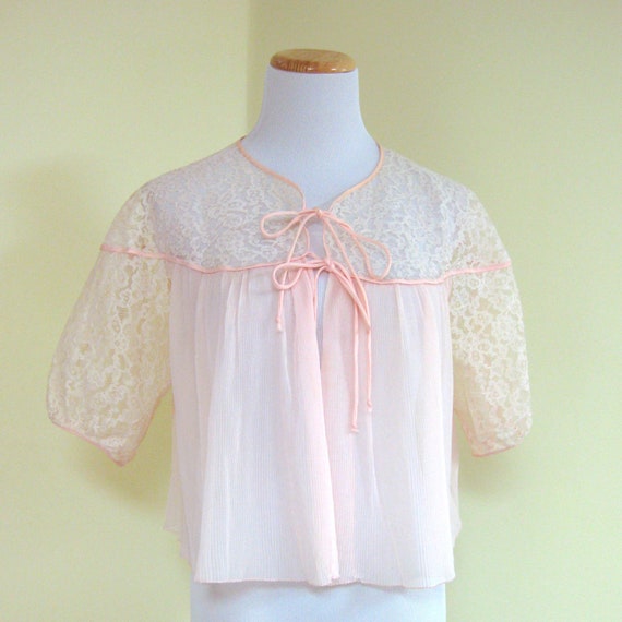 1950s Bed Jacket, Barbizon Ariel Lace and Crystal… - image 2