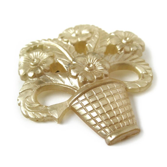 Broche Vintage Art Déco En Celluloïd - Bouquet De Tulipes Peint - Signée - Occasion