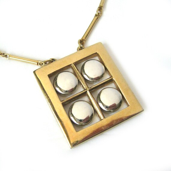 Modernist Mixed Metals Pendant, Geometric Design … - image 3