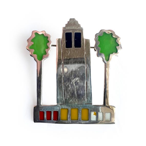Sterling Silver and Enamel Architectural Brooch: Mexico View 4