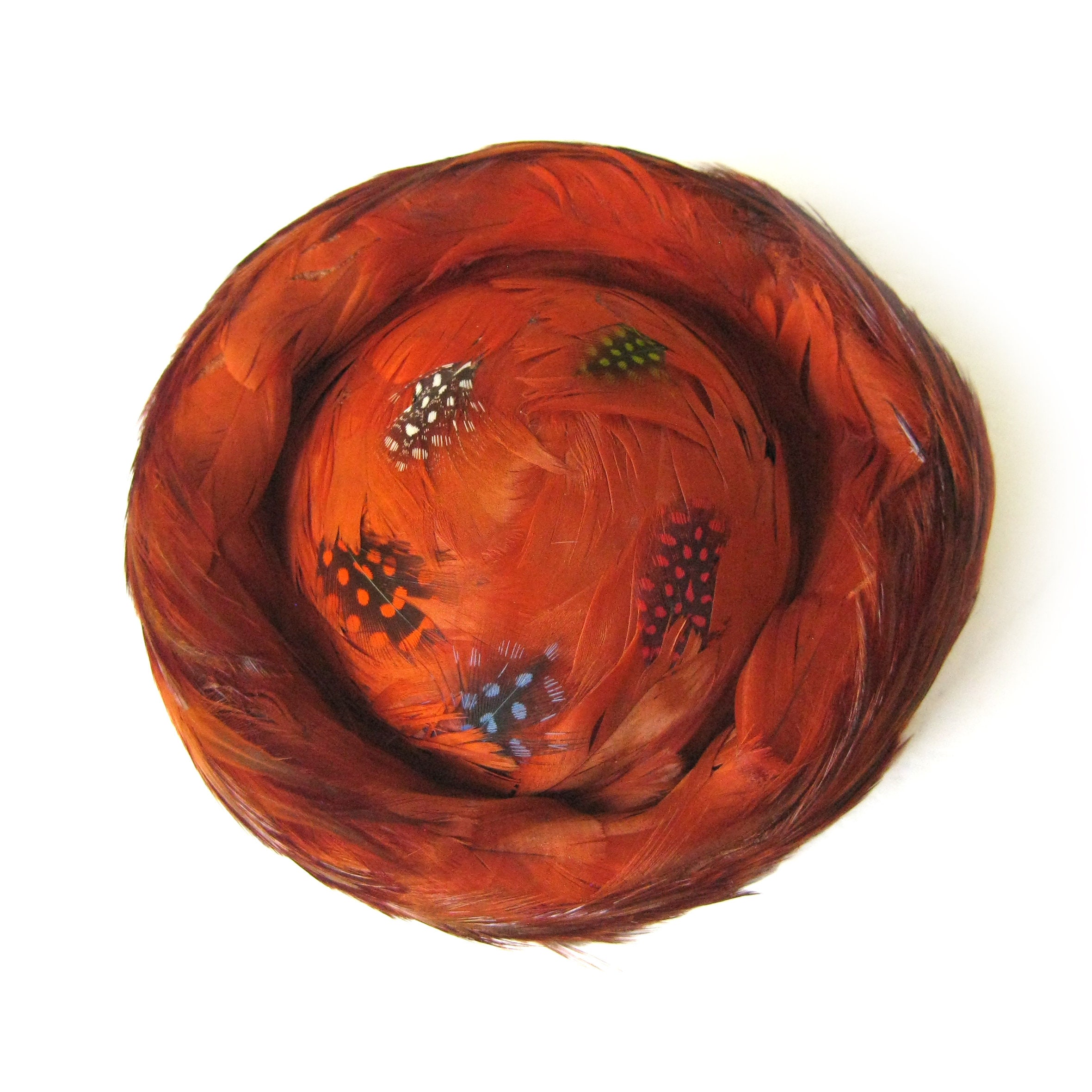 1950s Feather Pillbox Style Hat, Fall Colored Feathers