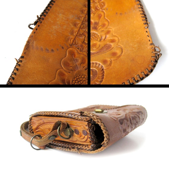 Vintage Tooled Leather Bag, Hand-tooled Western S… - image 10