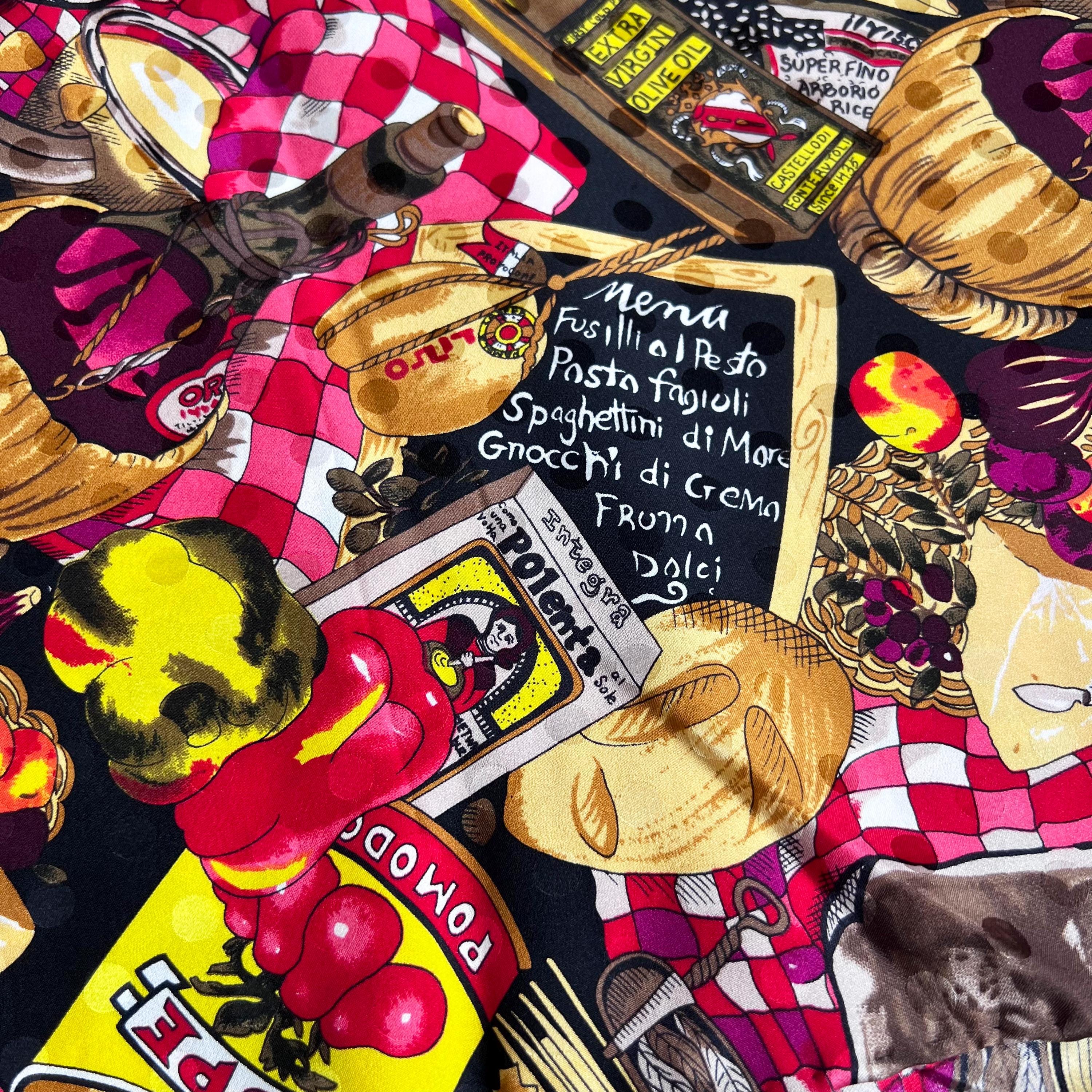 Vintage 90s Nicole Miller Silk Scarf: Italian Restaurant Pasta