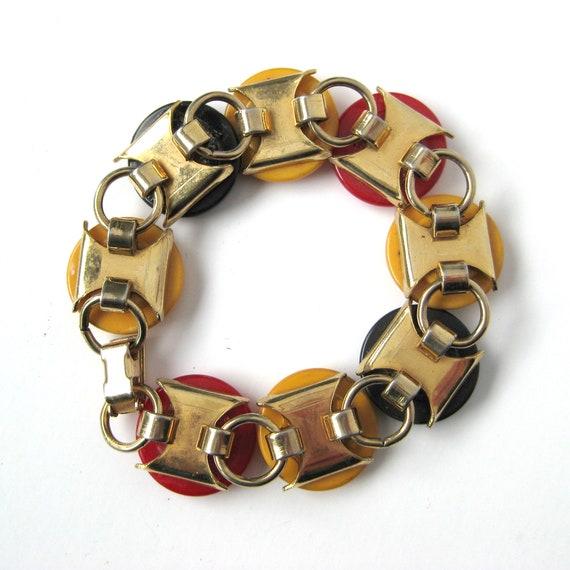 Vintage Bakelite Link Bracelet, Tri-color Bakelit… - image 7