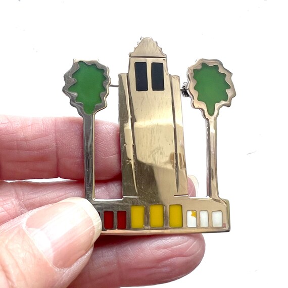 Sterling Silver and Enamel Architectural Brooch: Mexico