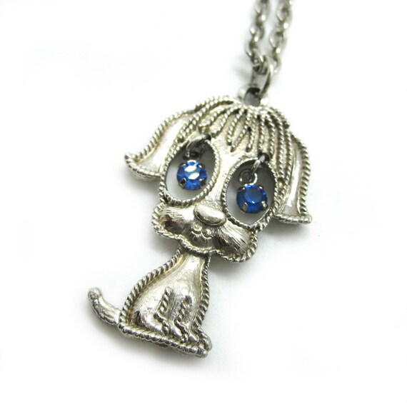 1970s DOG Pendant with Dangling Rhinestone Eyes, … - image 3