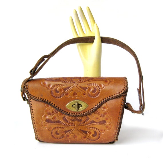 Vintage Tooled Leather Bag, Hand-tooled Western S… - image 1