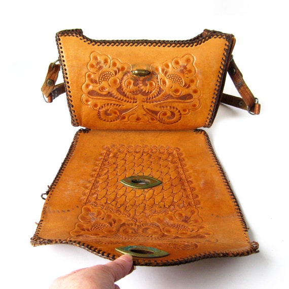 Vintage Tooled Leather Bag, Hand-tooled Western S… - image 7