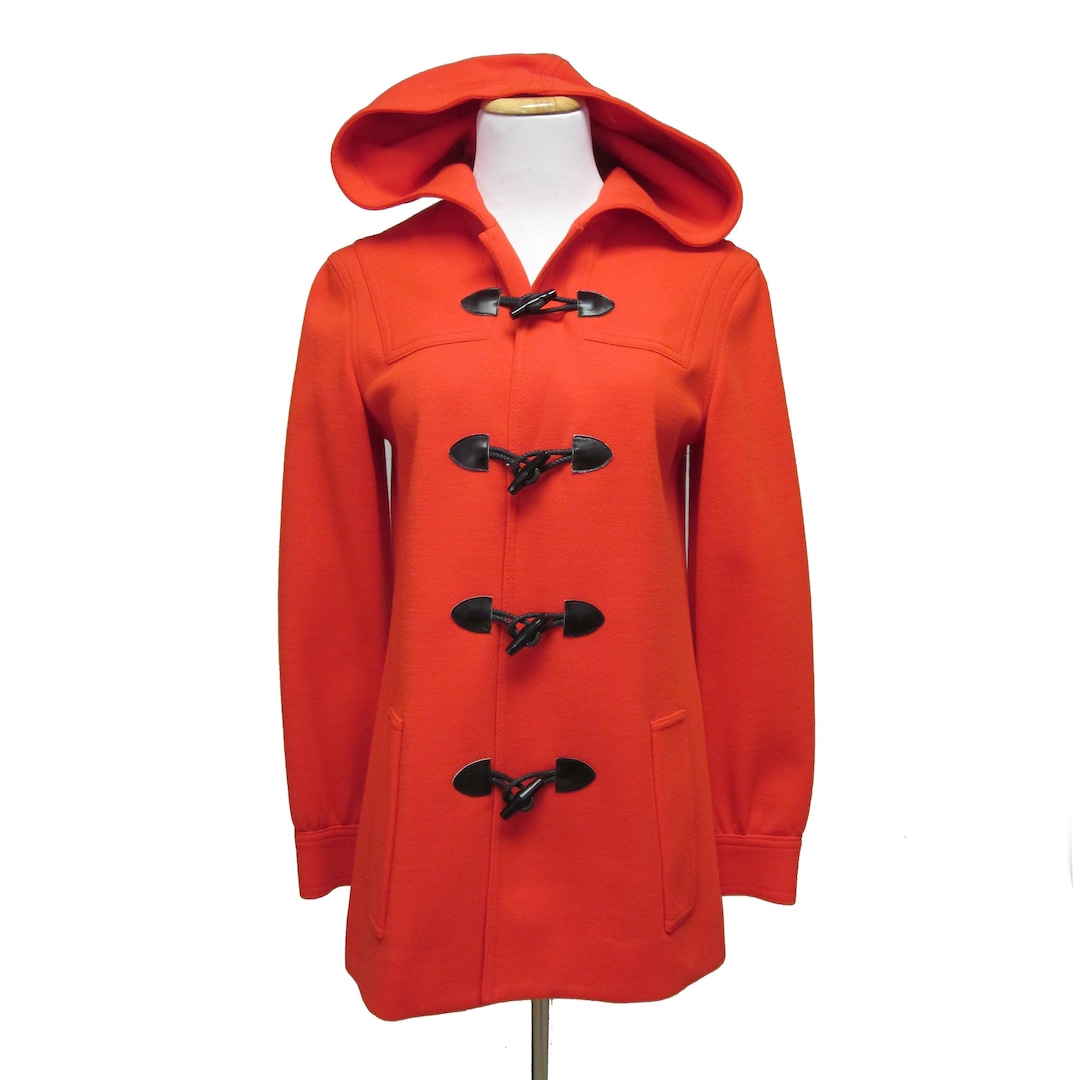Vintage Red Hooded Jacket With Black Toggle Buttons, Lightweight Red