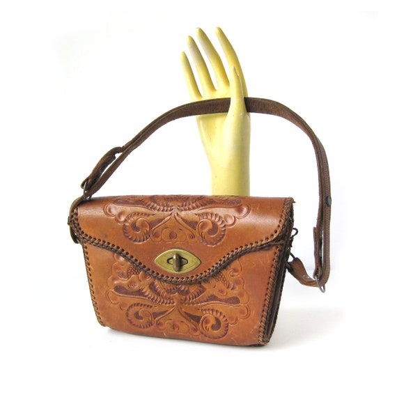 Vintage Tooled Leather Bag, Hand-tooled Western S… - image 2