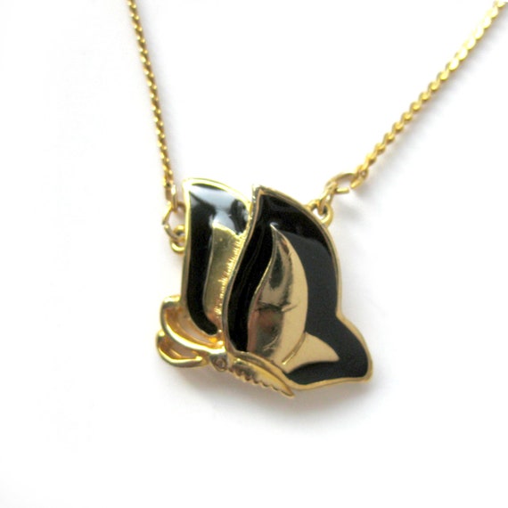 Enamel Butterfly Necklace on a Gold Tone Chain, B… - image 4