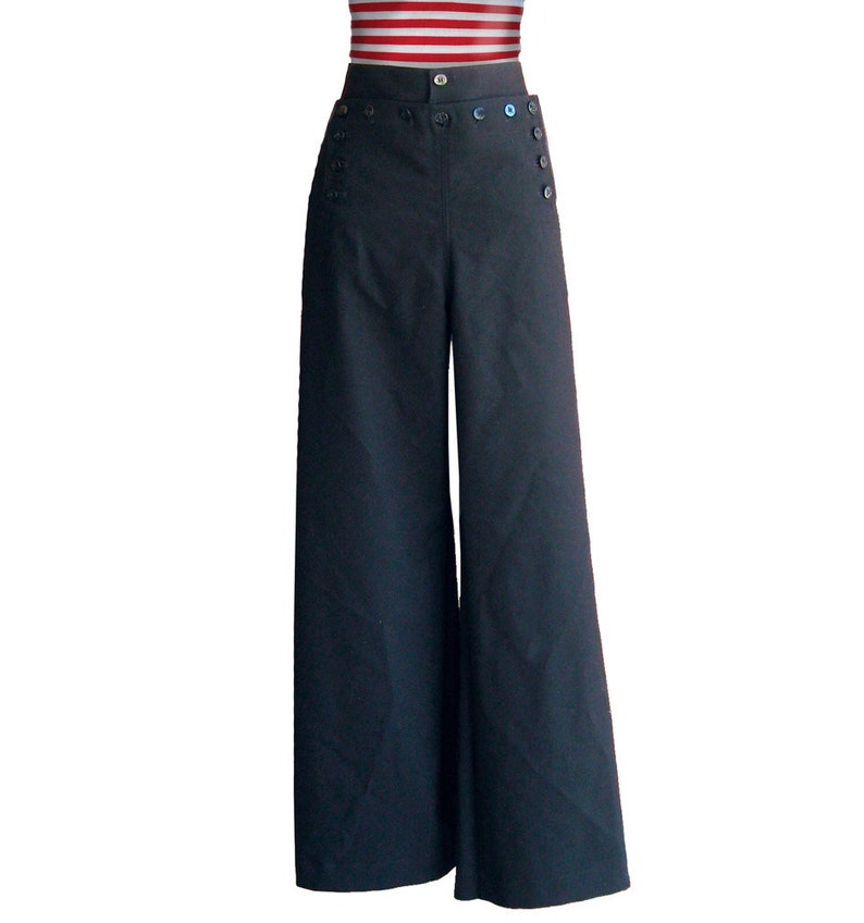 US Navy Issue Wide Leg Wool Gabardine Slacks Rockabilly Style 36L Swing Style 36L Authentic 13-Button SAILOR Pants in Black 100/% Wool