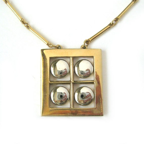 Modernist Mixed Metals Pendant, Geometric Design … - image 1