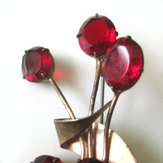 Vintage Sterling Silver Vermeil Brooch with Ruby … - image 9