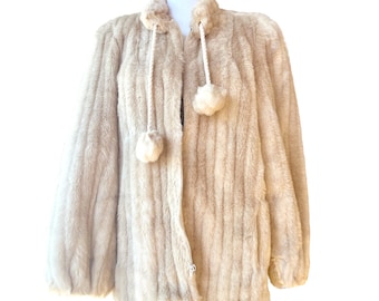 Vintage Faux Fur Pom Pom Coat: 1960s Hillmoor Jacket, Sno-Minke