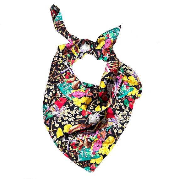 Vintage Nicole Miller Silk Scarf, Novelty Food Print, 90s Designer