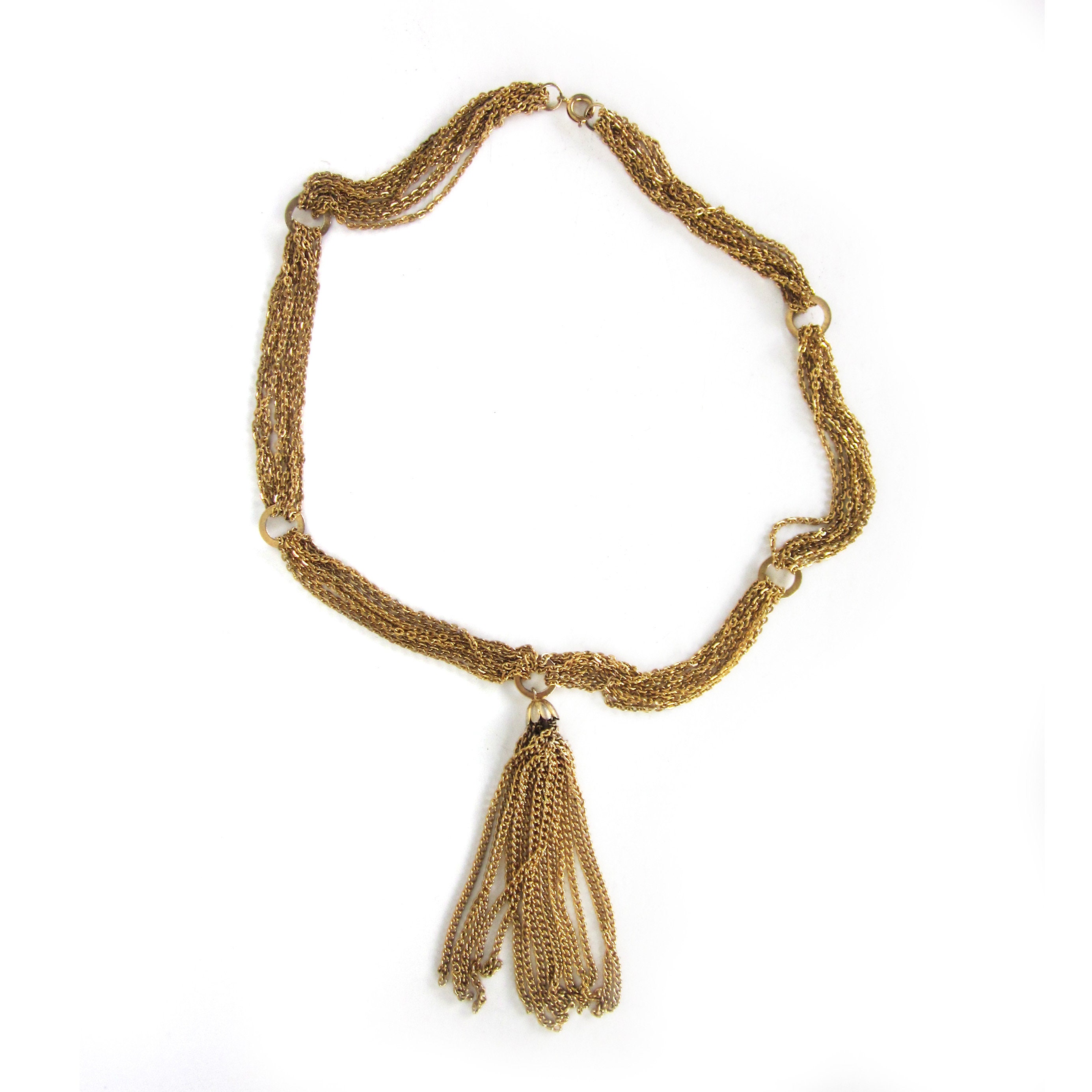Vintage 1970s Gold Tassel Statement Necklace - Women Accessories Vintage Gold Tone Tassel Statement Necklace: 1970s Costume  main image 3