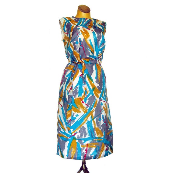 1960s Silk Sheath Dress in a Bold Mid-Century Print, … - Gem