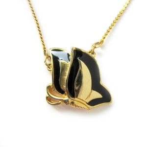Enamel Butterfly Necklace on a Gold Tone Chain, Black and Gold Butterfly, Vintage Necklace, Choker, Butterfly Pendant, Gift for Her, Petite