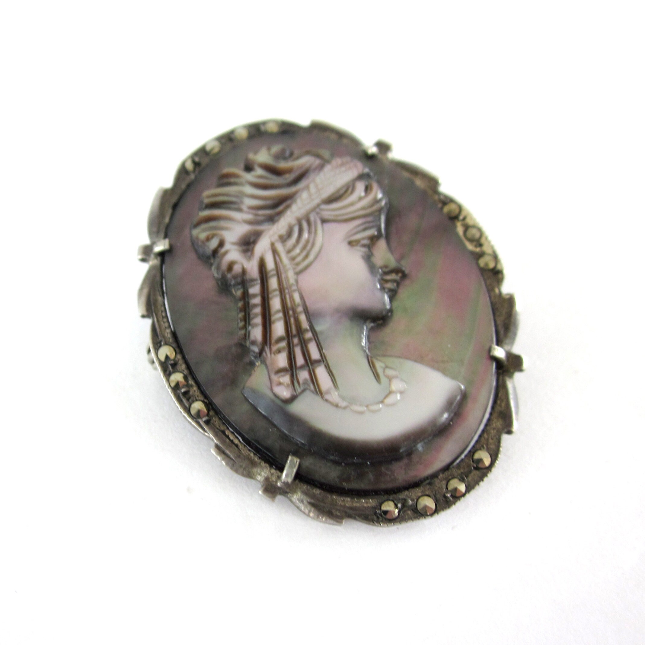 Broche Ou Pendentif Ancien Camée - Monture En Argent Massif - Occasion En Bon état