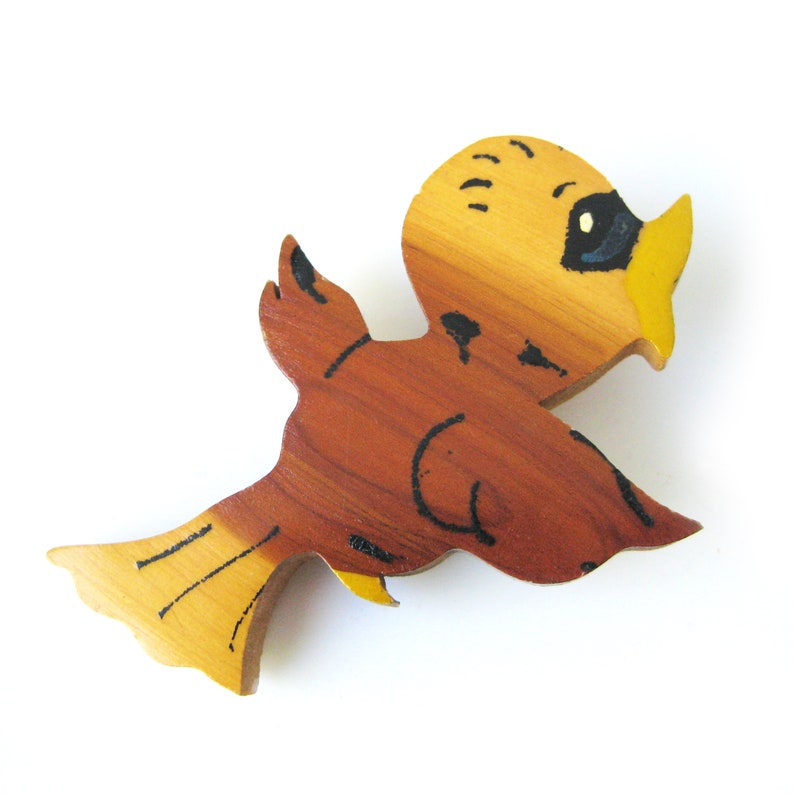Chirping Bird Brooch Vintage Pin 1940s BIRD Brooch Vintage Jewelry Vintage Wood Jewelry