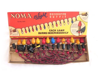 Noma No. 3415 Christmas Lights in Original Box, Vintage String of Noma Decorative Outfit Large Bulb Lights, Retro String Lights, Tree Lights