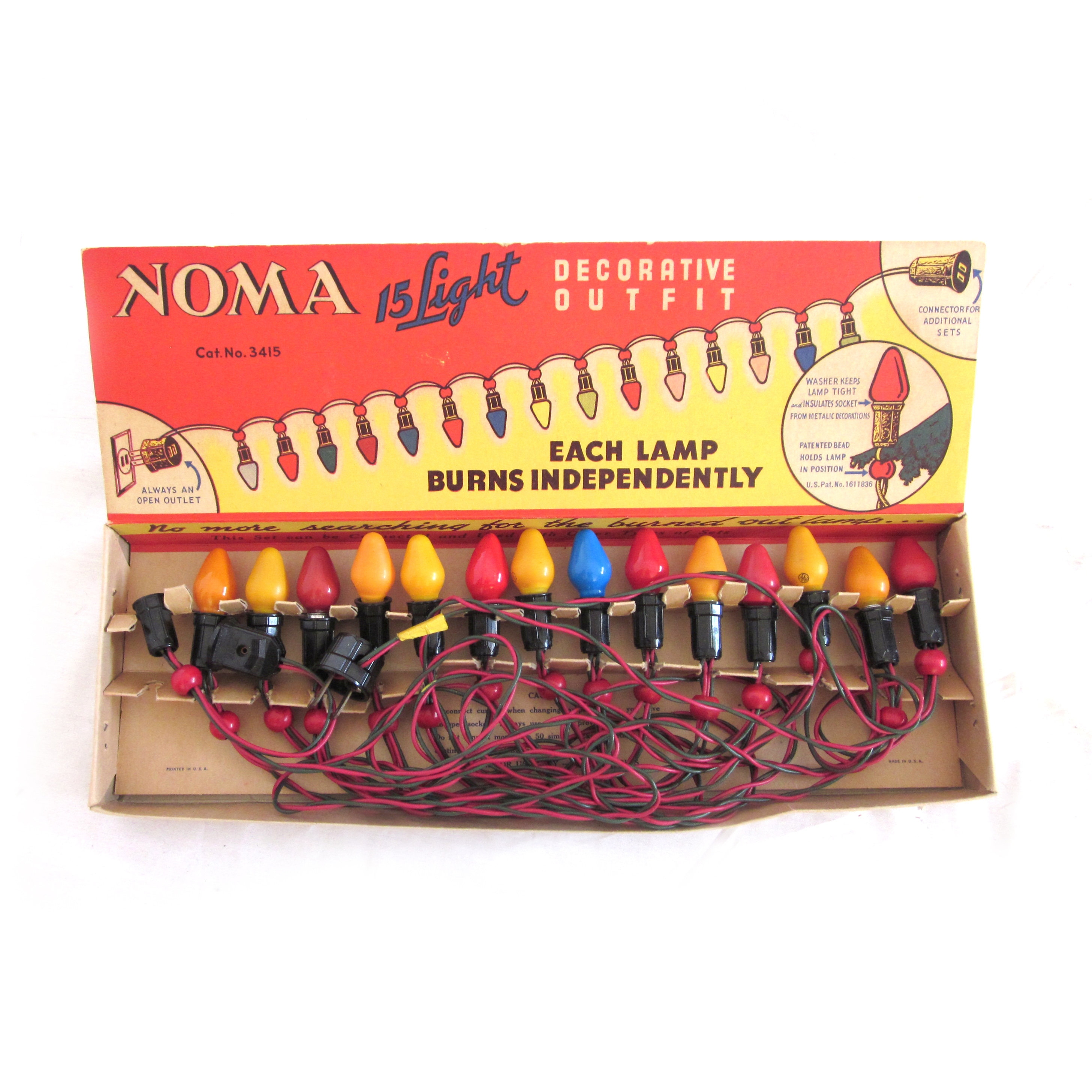 Vintage Noma Christmas Lights, Multi Color Bulb String, Original