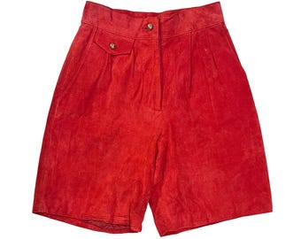 1980s Vintage Red Suede Shorts, Capezio, Pleated High Waist (Size 7)