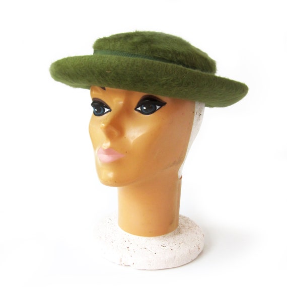 Vintage Olive Green Fur Hat With Brim and Low Profile Crown Etsy