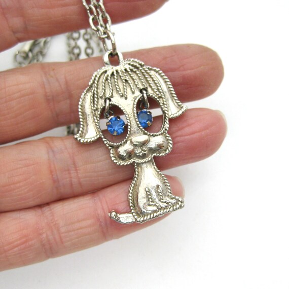 1970s DOG Pendant with Dangling Rhinestone Eyes, … - image 6