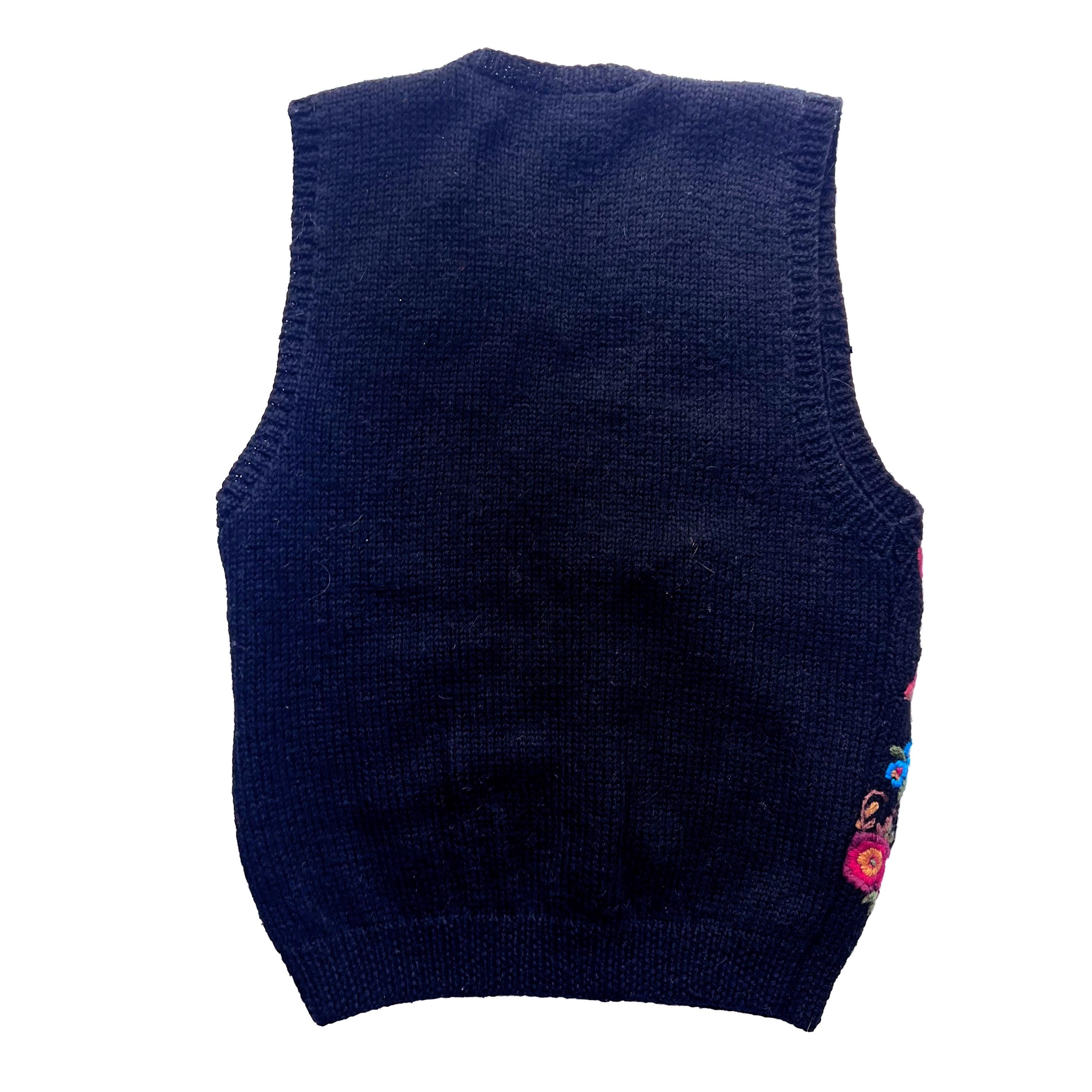 Grandma Embroidered Knit Sweater Vest, Women's Black Floral