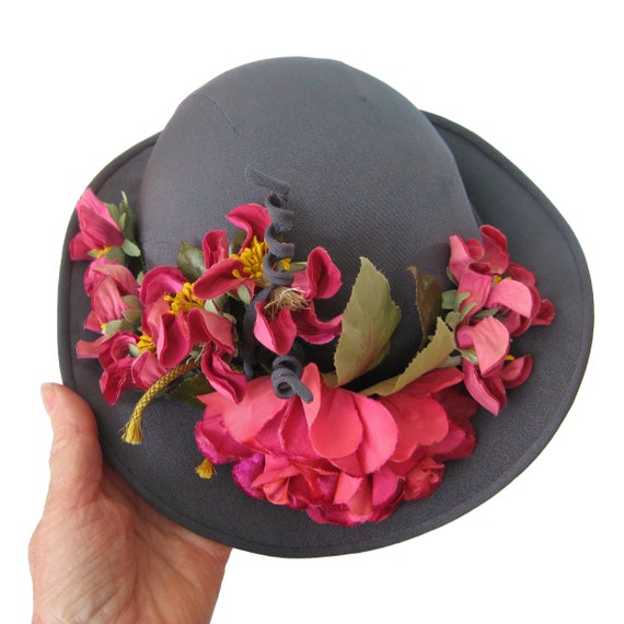 1940s Vintage Bonnet with Brim and Pink Flowers, … - image 8