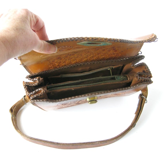 Vintage Tooled Leather Bag, Hand-tooled Western S… - image 9