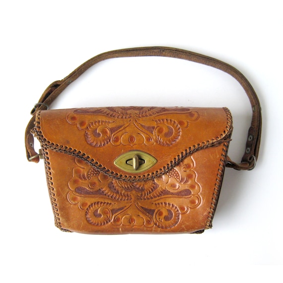 Vintage Tooled Leather Bag, Hand-tooled Western S… - image 4