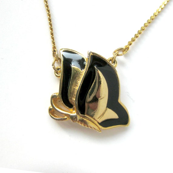 Enamel Butterfly Necklace on a Gold Tone Chain, B… - image 3