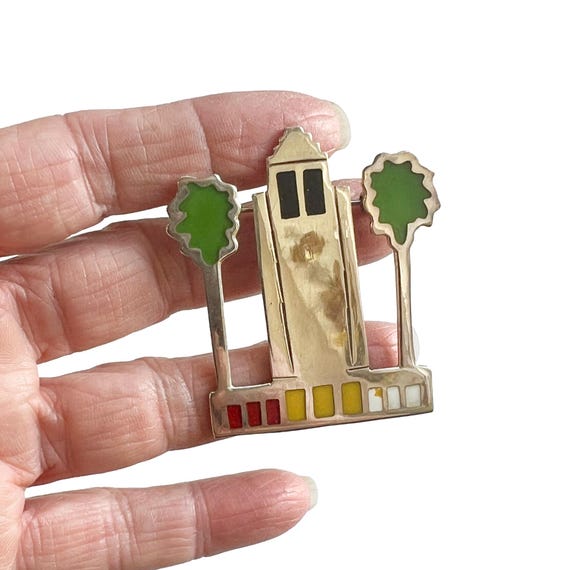 Sterling Silver and Enamel Architectural Brooch: Mexico View 5