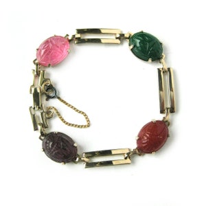Vintage Egyptian Revival Scarab Bracelet, Prong Set Scarab Bracelet, Multi Gemstone, Queen of the Nile, Cleopatra, Hieroglyphics, Beetles