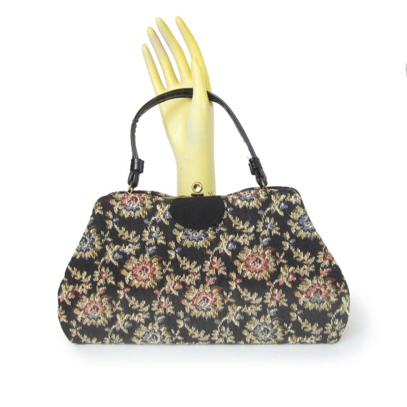 Floral Tapestry Evening Bag, Convertible Black Ba… - image 2